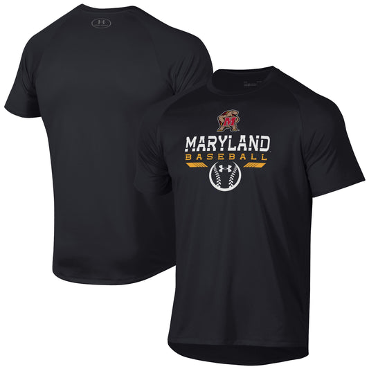 Men's Under Armour Black Maryland Terrapins Baseball Icon Raglan Performance T-Shirt