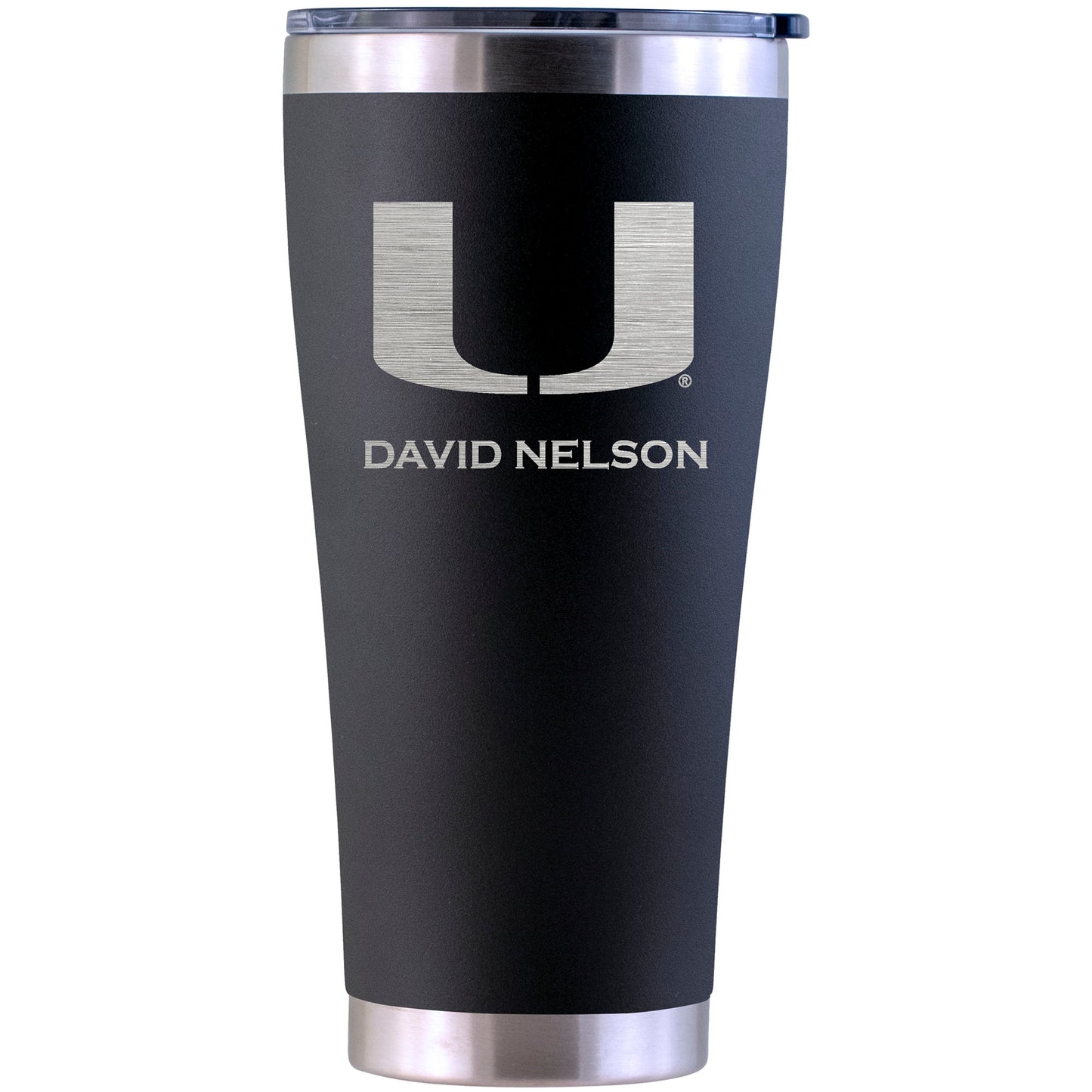 Miami Hurricanes Personalized 30oz. Laser Etched Black Tumbler