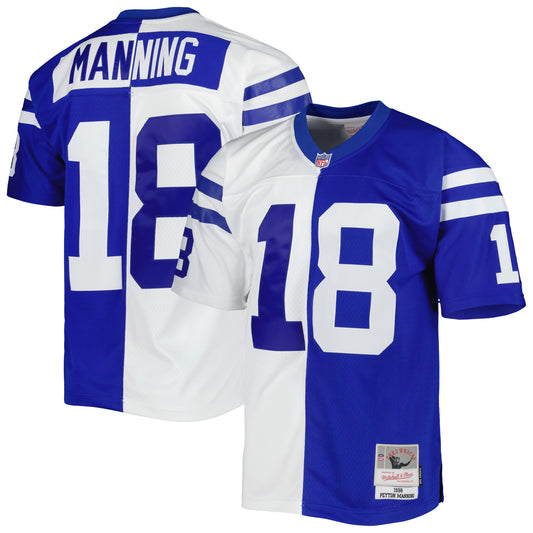 Men's Mitchell & Ness Peyton Manning Royal/White Indianapolis Colts 1998 Split Legacy Replica Jersey