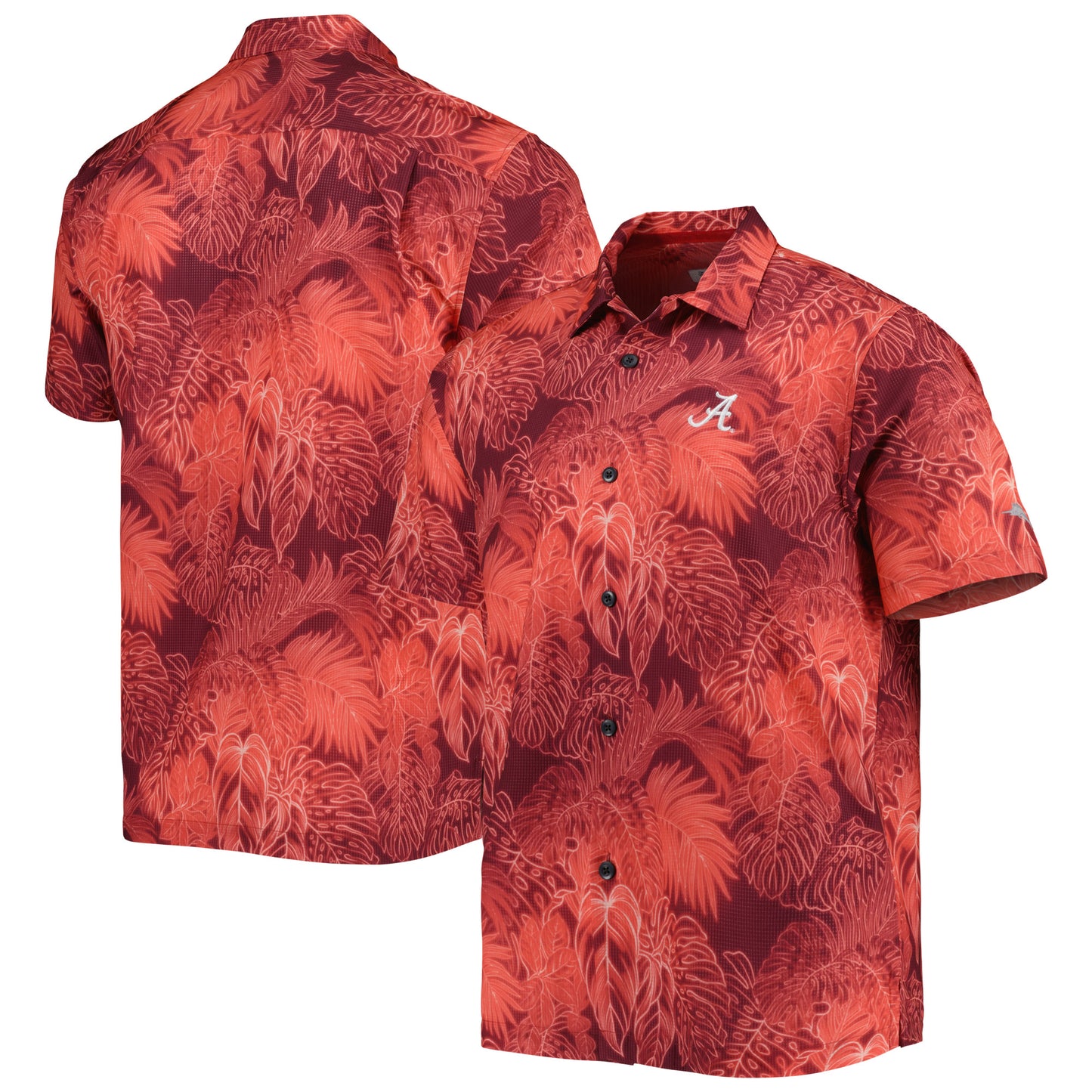 Men's Tommy Bahama Crimson Alabama Crimson Tide Coast Luminescent Fronds IslandZone Button-Up Camp Shirt