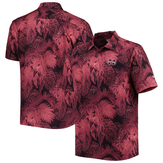 Men's Tommy Bahama Maroon Mississippi State Bulldogs Coast Luminescent Fronds IslandZone Button-Up Camp Shirt