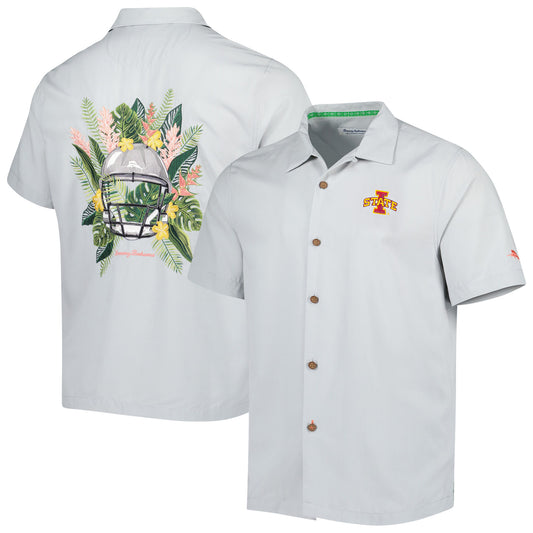 Men's Tommy Bahama Gray Iowa State Cyclones Coconut Point Frondly Fan Camp IslandZone Button-Up Shirt