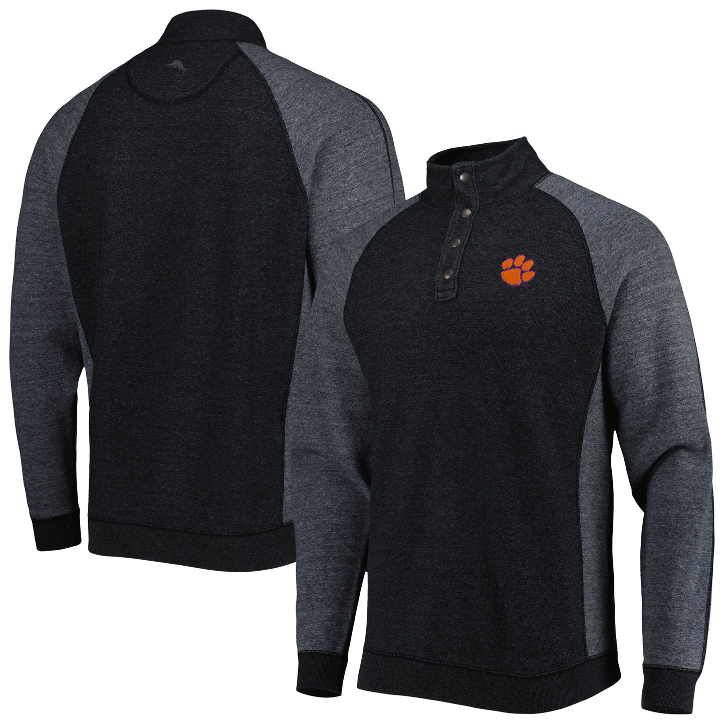 Men's Tommy Bahama Black Clemson Tigers Sport Scrimmage Snap Mock Neck Raglan Button-Up Jacket