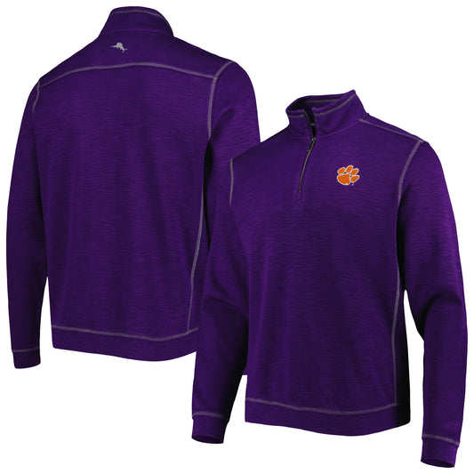 Men's Tommy Bahama Purple Clemson Tigers Sport Tobago Bay Tri-Blend Mock Neck Half-Zip Jacket