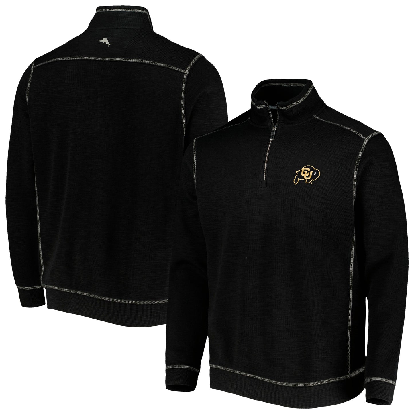 Men's Tommy Bahama Black Colorado Buffaloes Sport Tobago Bay Tri-Blend Mock Neck Half-Zip Jacket