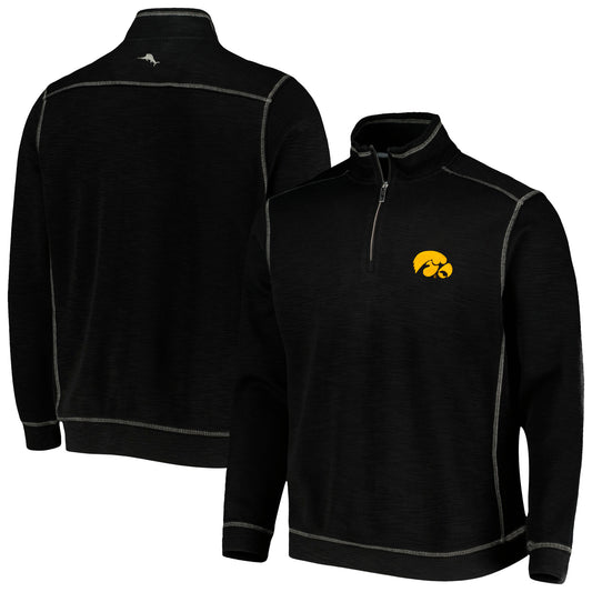 Men's Tommy Bahama Black Iowa Hawkeyes Sport Tobago Bay Tri-Blend Mock Neck Half-Zip Jacket