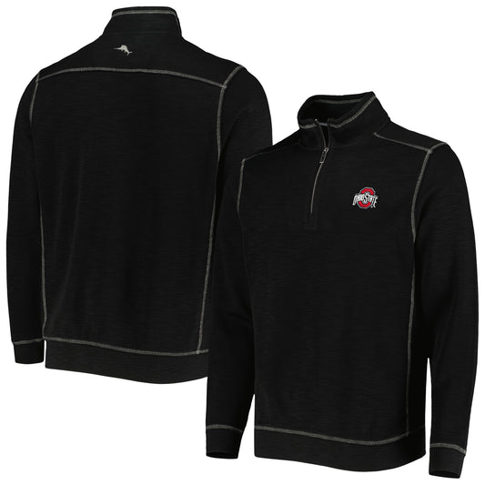 Men's Tommy Bahama Black Ohio State Buckeyes Sport Tobago Bay Tri-Blend Mock Neck Half-Zip Jacket