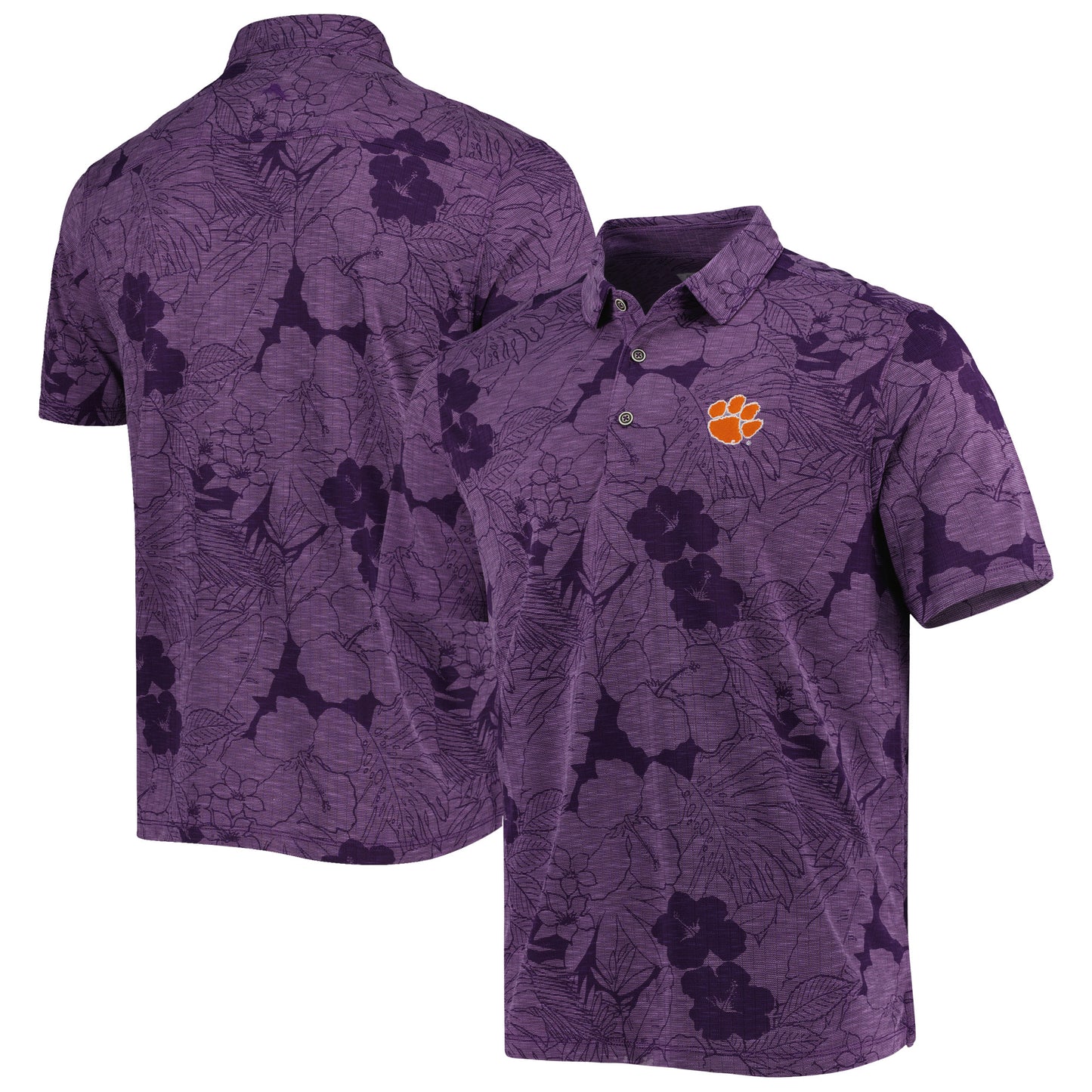 Men's Tommy Bahama Purple Clemson Tigers Miramar Blooms Polo