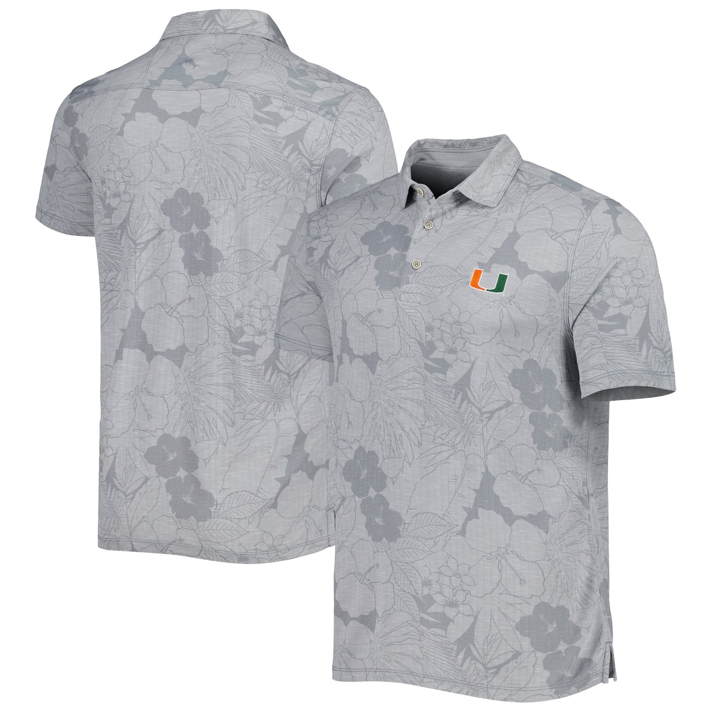 Men's Tommy Bahama Gray Miami Hurricanes Miramar Blooms Polo