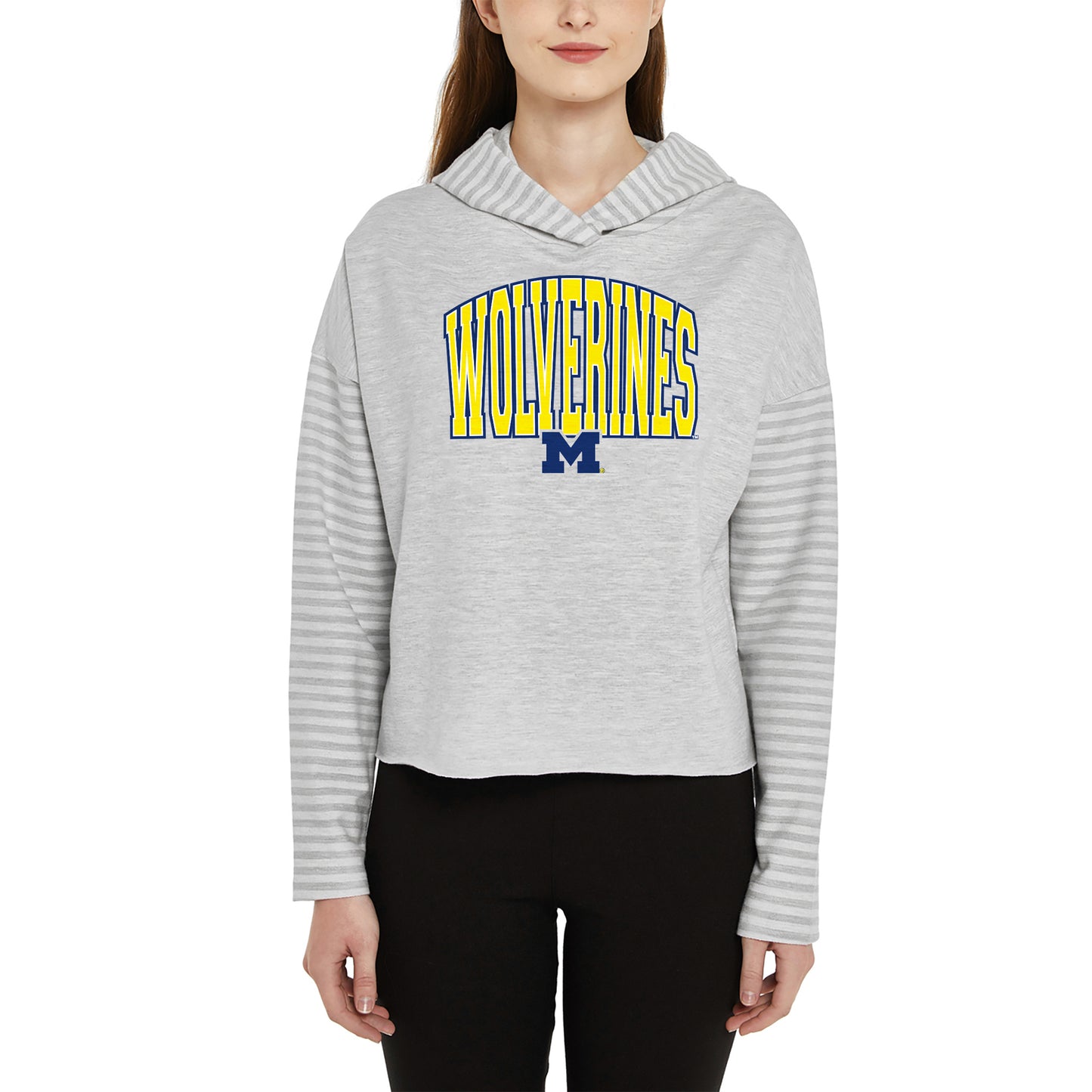Women's Concepts Sport Gray Michigan Wolverines Incense Terry Long Sleeve Hoodie T-Shirt