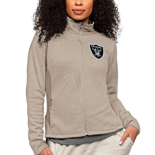 Women's Antigua Oatmeal Las Vegas Raiders Course Full-Zip Jacket