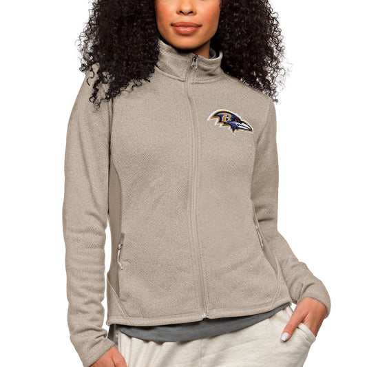 Women's Antigua Oatmeal Baltimore Ravens Course Full-Zip Jacket