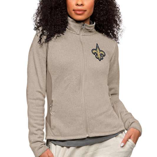 Women's Antigua Oatmeal New Orleans Saints Course Full-Zip Jacket