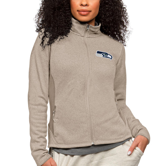 Women's Antigua Oatmeal Seattle Seahawks Course Full-Zip Jacket