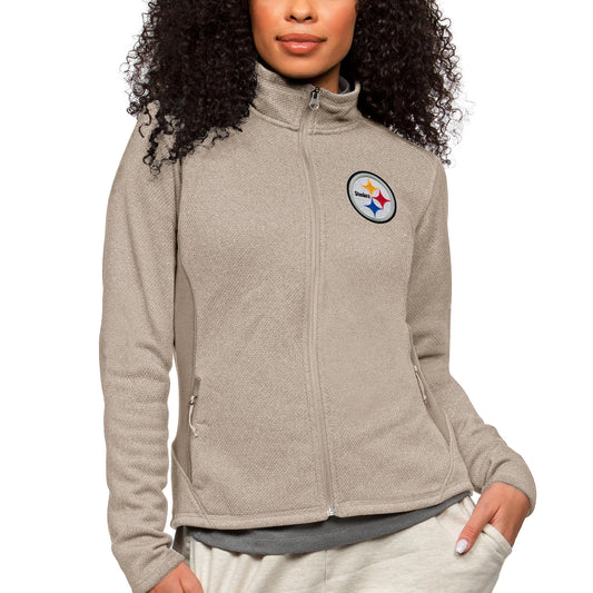 Women's Antigua Oatmeal Pittsburgh Steelers Course Full-Zip Jacket