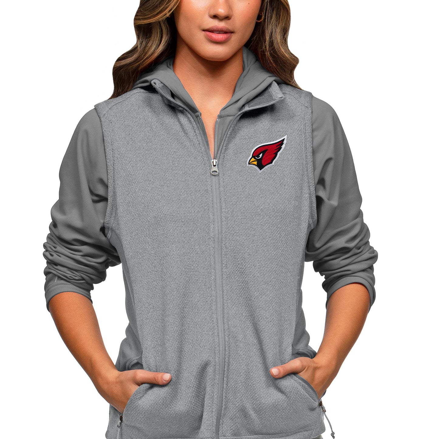 Women's Antigua Heathered Gray Arizona Cardinals Closure Full-Zip Vest