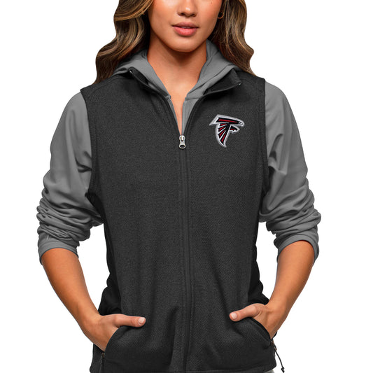 Women's Antigua Atlanta Falcons Heathered Black Closure Full-Zip Vest