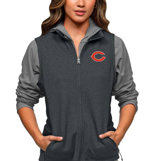 Women's Antigua Heathered Charcoal Chicago Bears Closure Full-Zip Vest