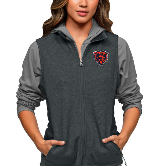 Women's Antigua Chicago Bears Heathered Charcoal Closure Team Logo Full-Zip Vest