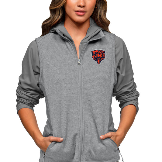Women's Antigua Chicago Bears Heathered Gray Closure Team Logo Full-Zip Vest