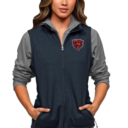 Women's Antigua Chicago Bears Heathered Navy Closure Team Logo Full-Zip Vest