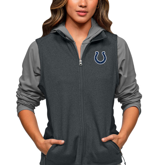 Women's Antigua Heathered Charcoal Indianapolis Colts Closure Full-Zip Vest