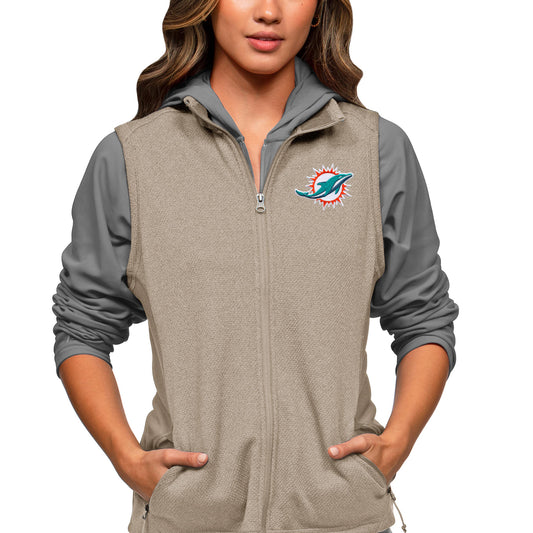 Women's Antigua Oatmeal Miami Dolphins Closure Full-Zip Vest