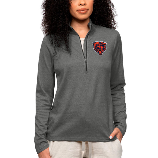 Women's Antigua Heathered Charcoal Chicago Bears Epic Logo Quarter-Zip Top