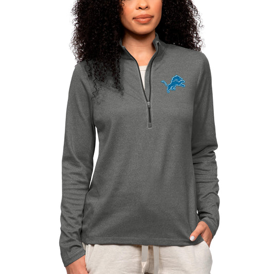 Women's Antigua Heathered Charcoal Detroit Lions Epic Quarter-Zip Top