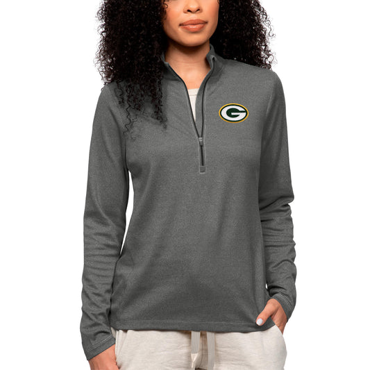 Women's Antigua Heathered Charcoal Green Bay Packers Epic Quarter-Zip Top