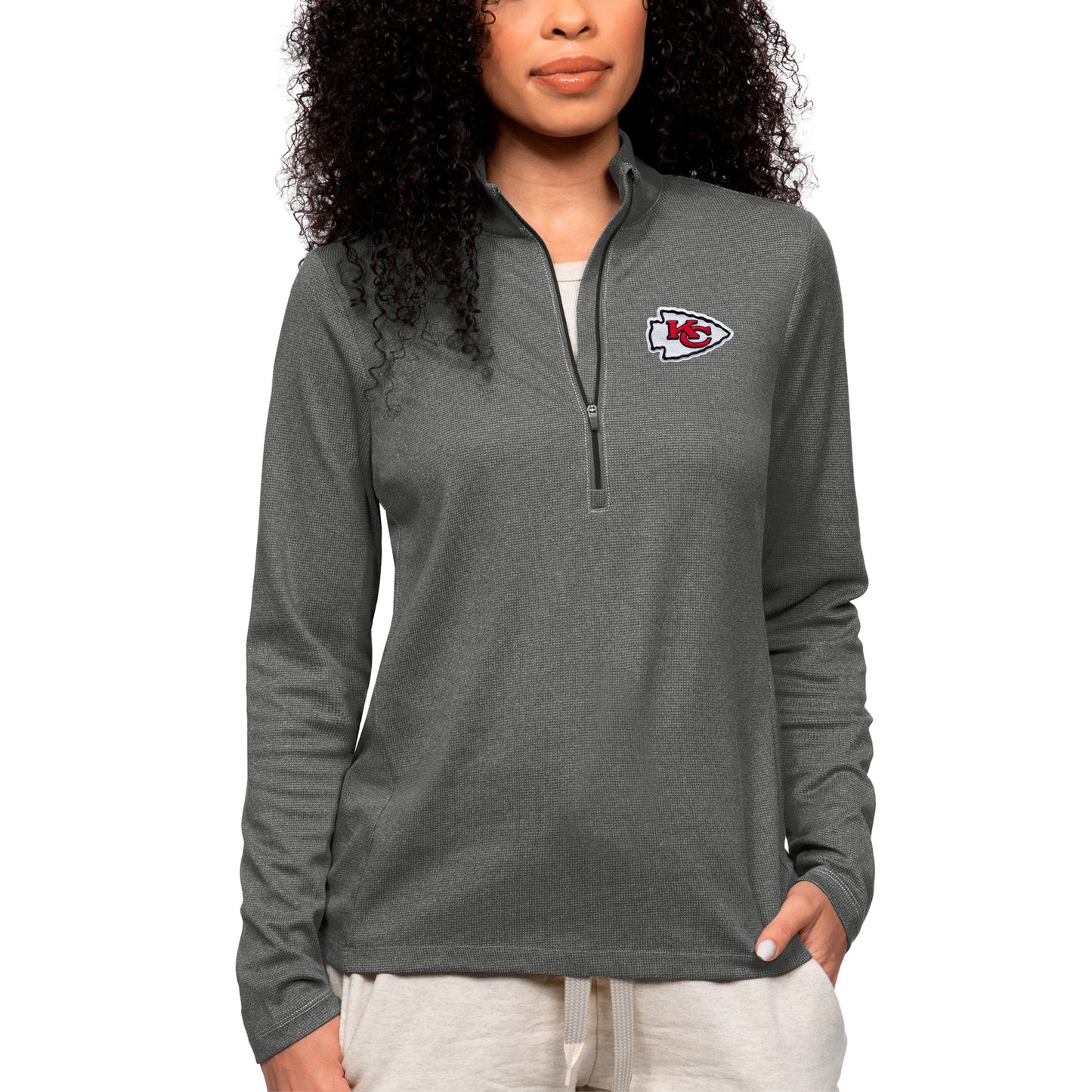 Women's Antigua Heathered Charcoal Kansas City Chiefs Epic Quarter-Zip Top