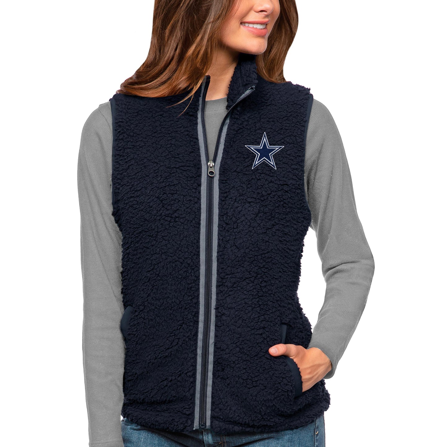 Women's Antigua Navy Dallas Cowboys Grace Full-Zip Vest