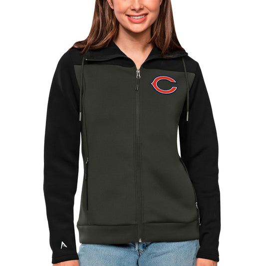 Women's Antigua Black/Charcoal Chicago Bears Protect Full-Zip Jacket