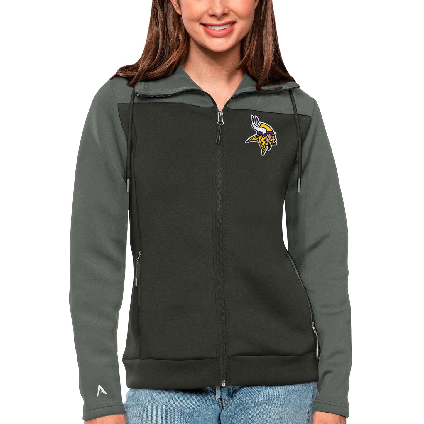 Women's Antigua Steel/Charcoal Minnesota Vikings Protect Full-Zip Jacket