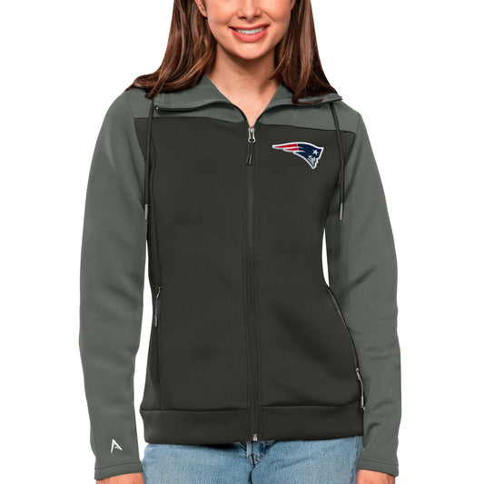 Women's Antigua Steel/Charcoal New England Patriots Protect Full-Zip Jacket