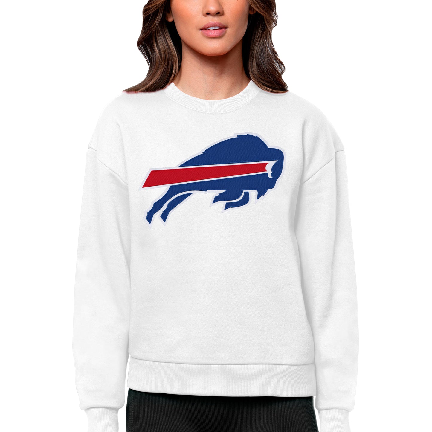 Women's Antigua White Buffalo Bills Victory Logo Pullover Sweatshirt