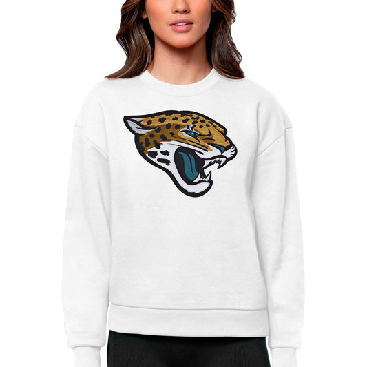 Women's Antigua White Jacksonville Jaguars Victory Logo Pullover Sweatshirt