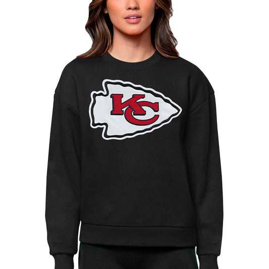 Women's Antigua Black Kansas City Chiefs Victory Logo Pullover Sweatshirt