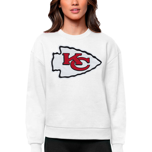 Women's Antigua White Kansas City Chiefs Victory Logo Pullover Sweatshirt