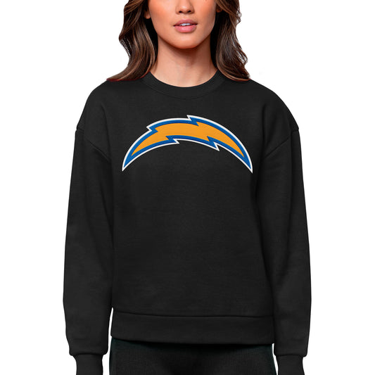 Women's Antigua Black Los Angeles Chargers Victory Logo Pullover Sweatshirt