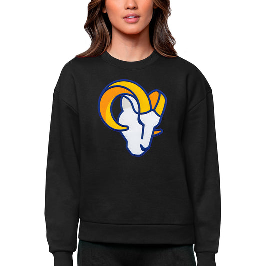 Women's Antigua Black Los Angeles Rams Victory Logo Pullover Sweatshirt