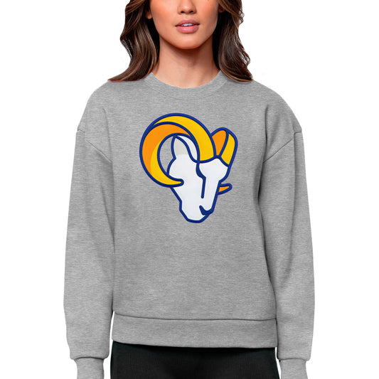 Women's Antigua Heathered Gray Los Angeles Rams Victory Logo Pullover Sweatshirt