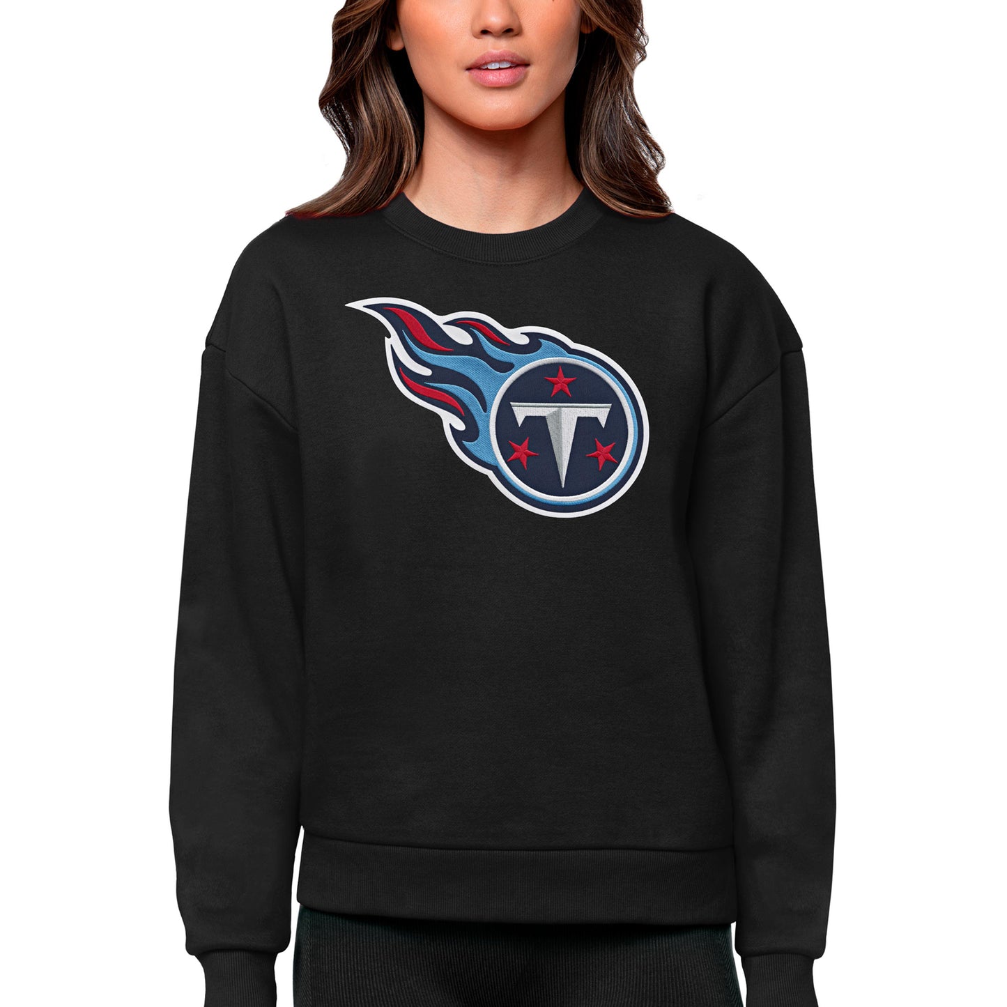 Women's Antigua Black Tennessee Titans Victory Logo Pullover Sweatshirt