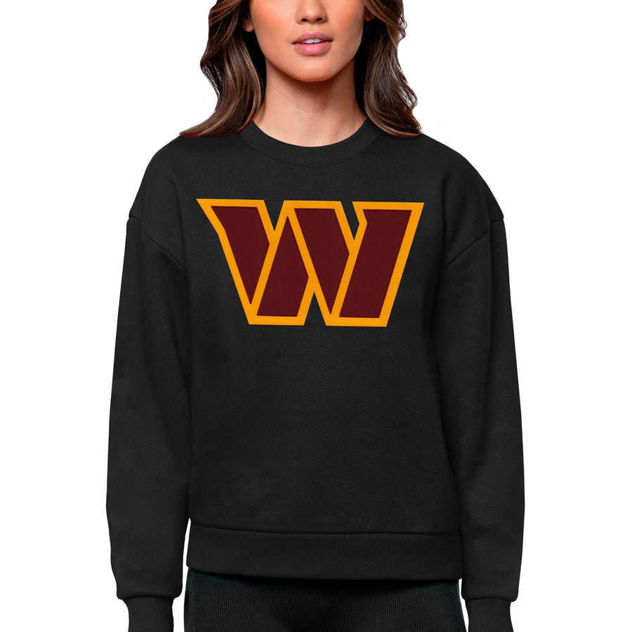 Women's Antigua Black Washington Commanders Victory Logo Pullover Sweatshirt