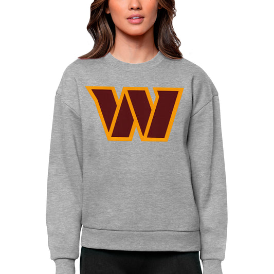 Women's Antigua Heathered Gray Washington Commanders Victory Logo Pullover Sweatshirt