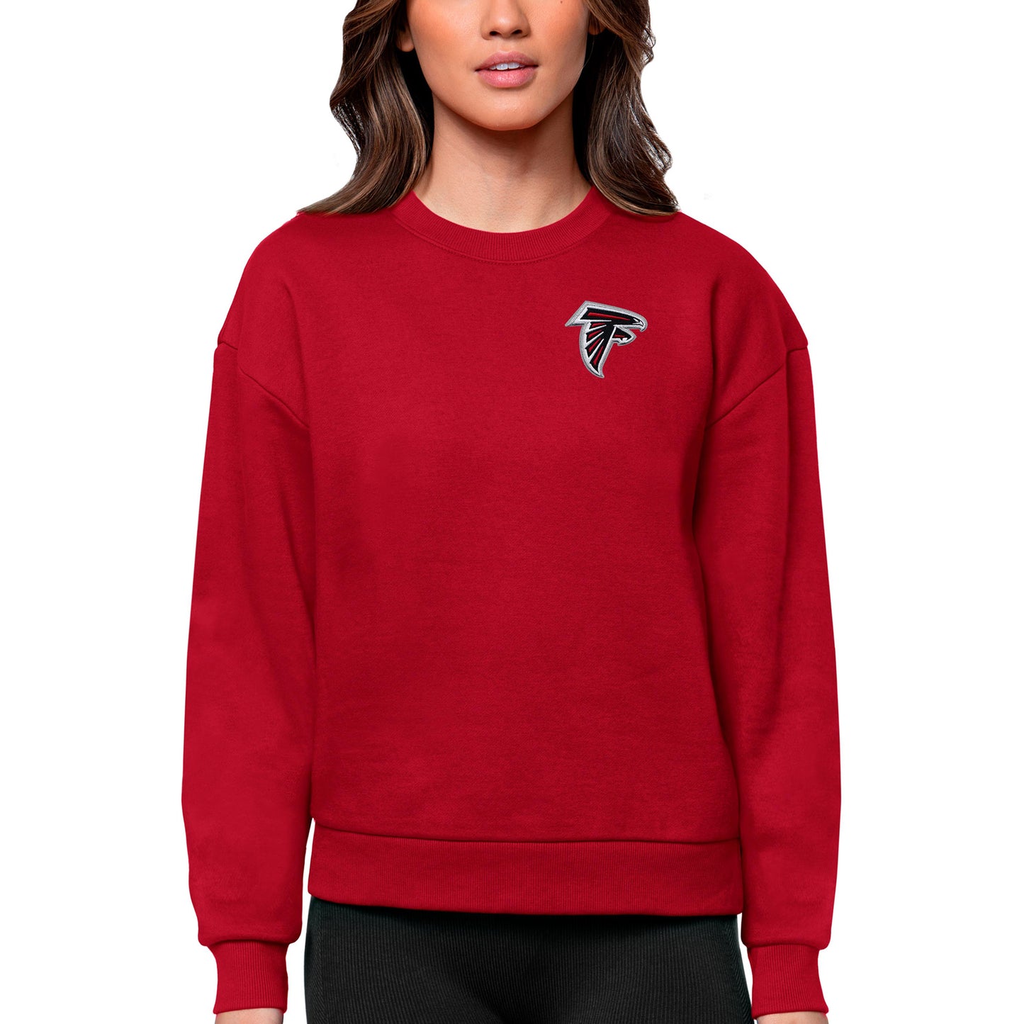 Women's Antigua Red Atlanta Falcons Victory Crewneck Pullover Sweatshirt