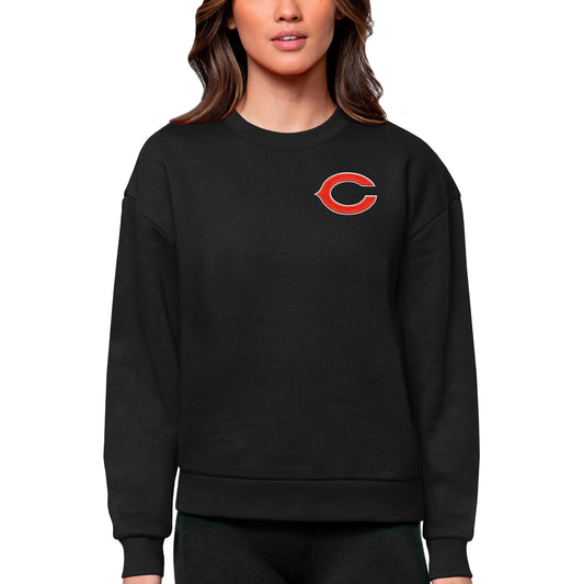 Women's Antigua Black Chicago Bears Victory Crewneck Pullover Sweatshirt