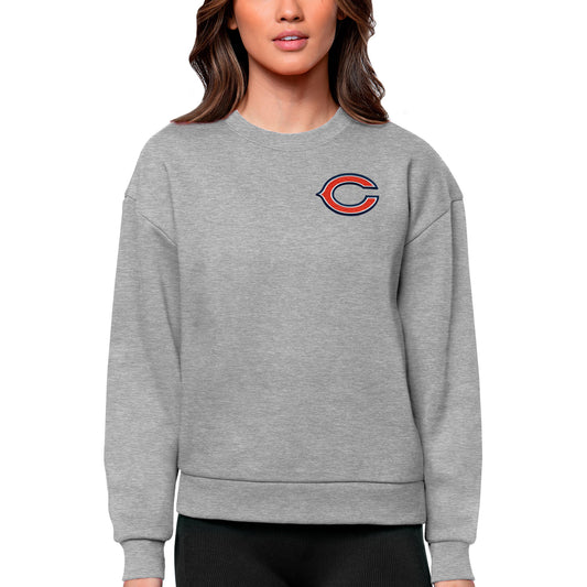 Women's Antigua Heathered Gray Chicago Bears Victory Crewneck Pullover Sweatshirt