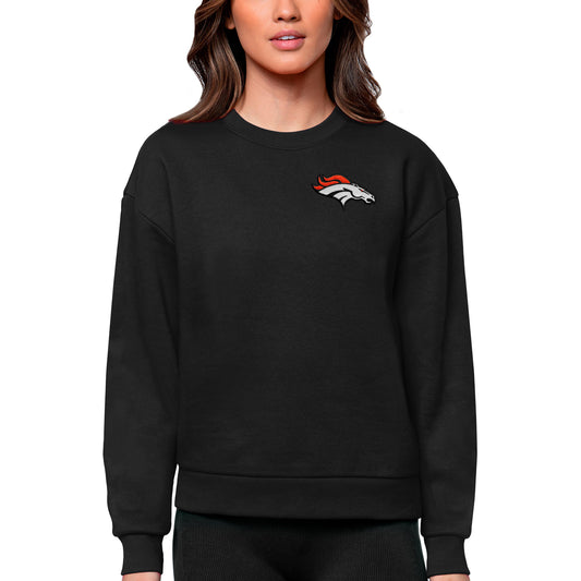 Women's Antigua Black Denver Broncos Victory Crewneck Pullover Sweatshirt