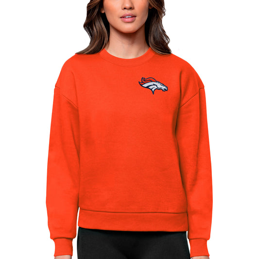 Women's Antigua Orange Denver Broncos Victory Crewneck Pullover Sweatshirt